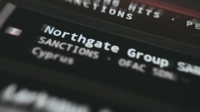 Global regulatory risk dashboard screening business entities for sanctions exposure