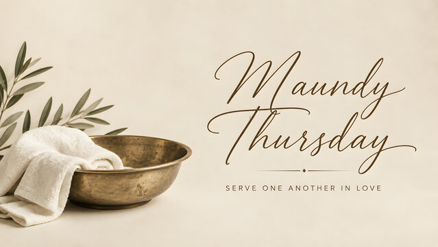 Maundy thursday religious service graphic with basin and towel