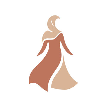 Hijab fashion woman logo vector, muslimah elegant dress icon, arabian abaya and khimar silhouette illustration isolated