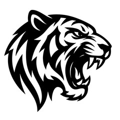Fototapeta premium Roaring Tiger Head Black and White Vector Mascot Illustration