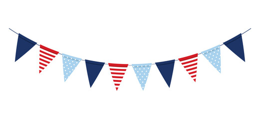 Obraz premium Fourth of July decorative patriotic pennant banner garland illustration