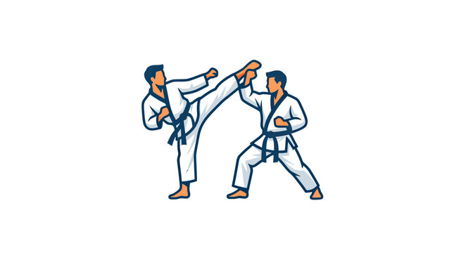 Illustration of Two Karate Fighters Practicing Martial Arts
