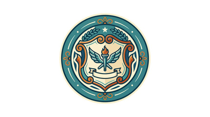 Obraz premium Vintage Crest Badge with Torch and Wings Emblem