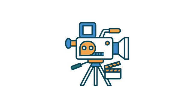 Video Production Camera Icon on Tripod with Clapperboard