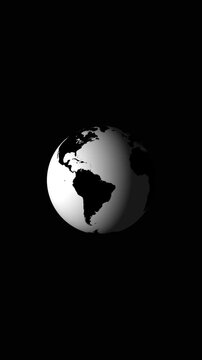 Minimalist monochrome earth globe rotates on a solid background. Abstract monochrome earth globe visualizes global communication infrastructure. Geography design with monochrome earth globe.