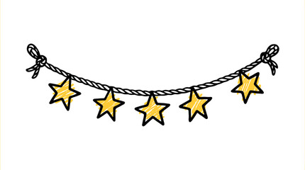 Hand drawn star bunting garland vector, yellow stars hanging on a rope string, festive party decoration banner for nursery and celebration © Zaingill