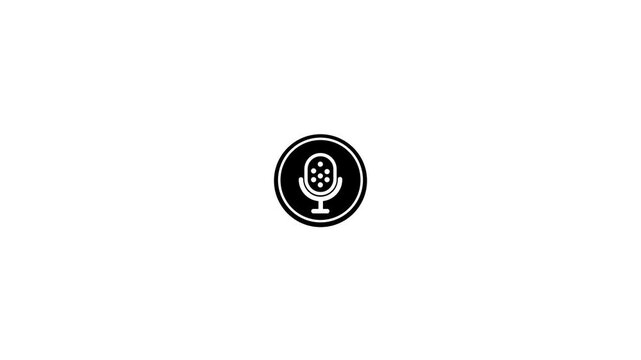 Black microphone icon in a circle on white background Keywords: microphone, mic, audio, sound, music, recording, podcast, broadcasting, speech, voice, singing, performance, interview