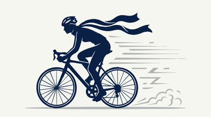Fototapeta premium Silhouette of a fast-moving cyclist with a flowing scarf, vector illustration
