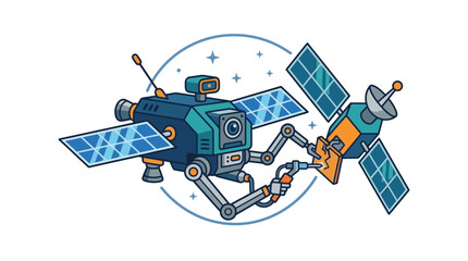Robotic satellite repairing spacecraft in earth orbit © soto
