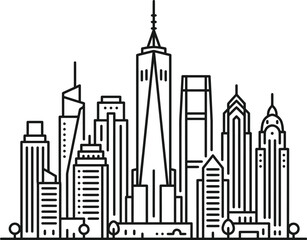 Obraz premium Modern city skyline silhouette with skyscrapers and high rise buildings in a clean minimalist vector style