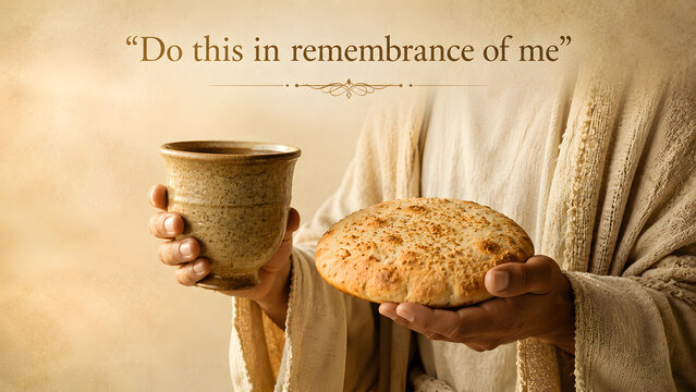 Jesus christ holding bread and wine for the last supper remembrance