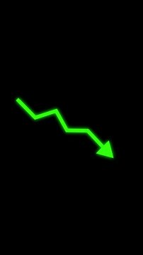 Directional downward arrow visualizes falling financial stock market values. Technical downward arrow indicates negative corporate revenue trends. Financial crisis with downward arrow.