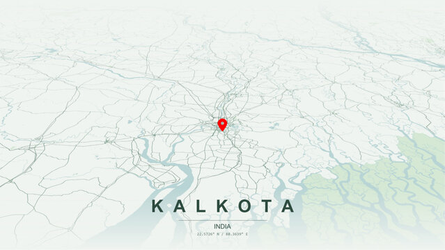 Modern minimalist vector map of Kolkata, West Bengal, India. High-quality scalable illustration of Kolkata city grid, Salt Lake Sector V, Howrah Bridge for posters design.