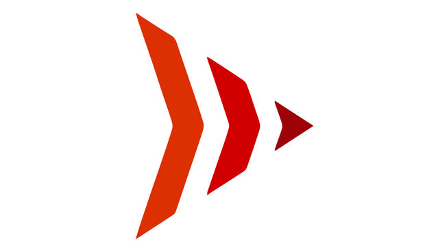 Set of three progressive chevron arrows in red and orange with chevrons direction navigation pointers progression illustration pointing sequence elements abstract directionality