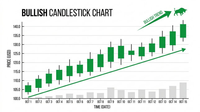Bullish candlestick chart showing upward trend