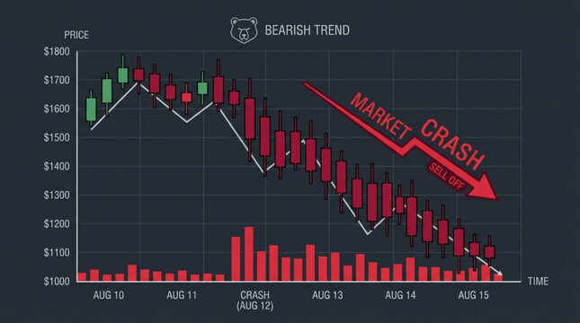 Stock market crash graph with bearish trend
