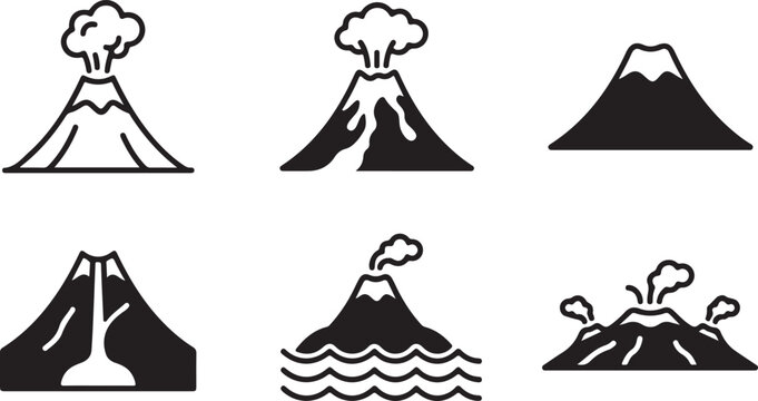 Six different types of erupting and dormant volcano illustrations Vector