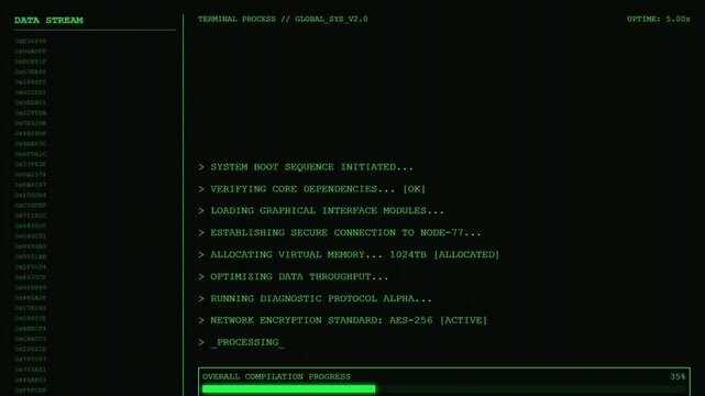 Green hacker terminal computer screen interface.