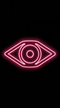 Glowing Pink Neon Eye Symbol Animation Featuring A Dynamic Social Media Overlay For Video Hook And Clickbait Content