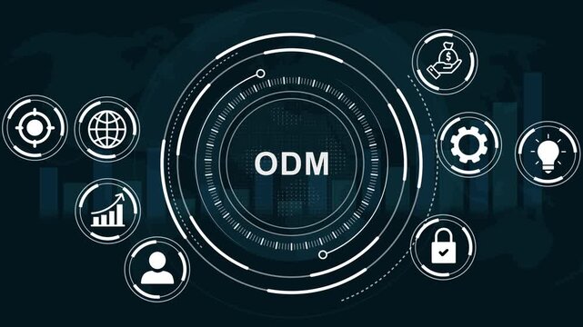 ODM, Six sigma, quality control and manufacturing process management concept. Motion Graphic concept. animation