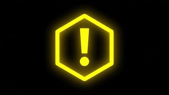 Yellow Glowing Exclamation Mark Inside Hexagon Frame for Social Media Video Hook Alert and Clickbait Warning Sign