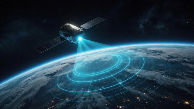 Satellite Beaming Signal to Earth Global Communication