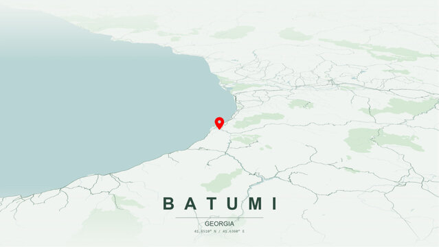 Modern minimalist vector map of Batumi, Adjara, Georgia. High-quality scalable illustration of Batumi downtown historic city grid for posters design.