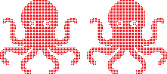 Red octopus icon composed of hearts and squares. © MD