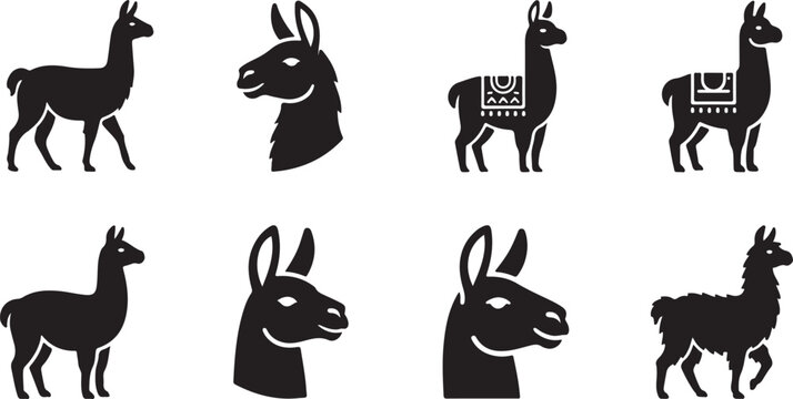 Black and white stylized llamas and alpacas vector icons set Vector