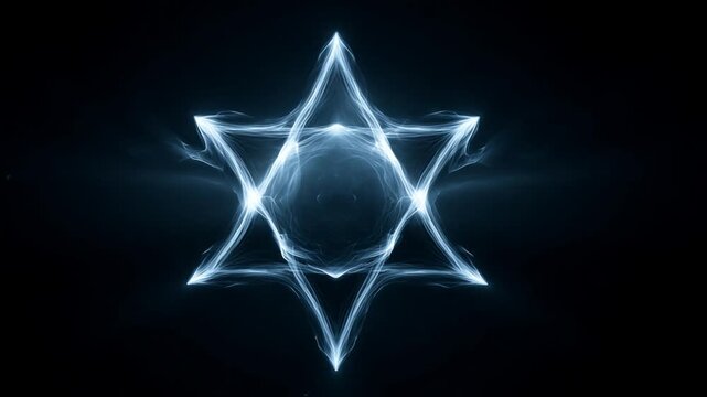 Mystical blue energy and light forming a spiritual star of david symbol on a dark background