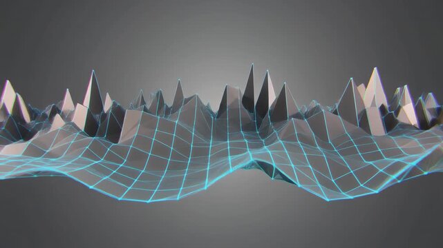 Abstract 3D wireframe cityscape with dynamic motion blur effect