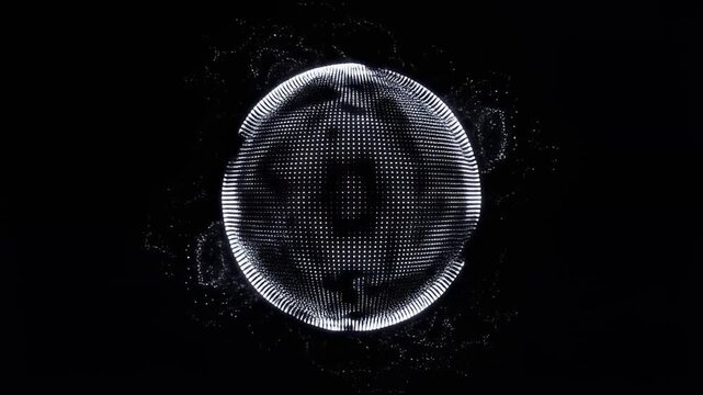 Abstract 3D wireframe sphere rotating in dark space