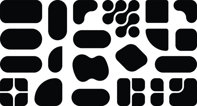 Bento Grid Abstract Pattern. Organic Shapes Figured Collage. Geometric Modern Vector Background. Creative UI Graphic Concept.