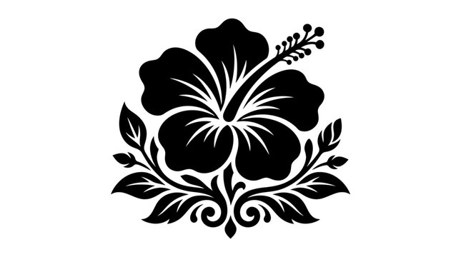 Ornate hibiscus flower silhouette with decorative flourishes.