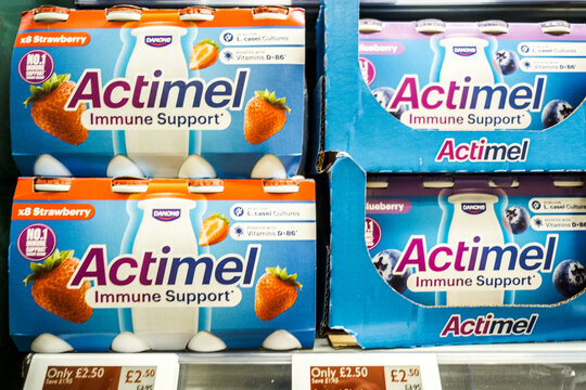 Danone Actimel Immune Supportr Strawberry and Blueberry Flavoured Yogurt Drinks With No People