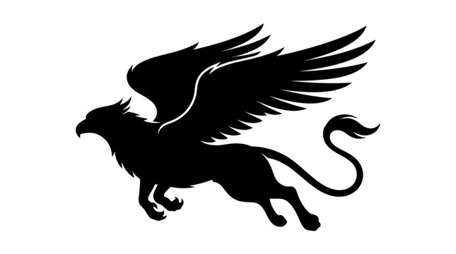 Mythical griffin silhouette leaping in the air.