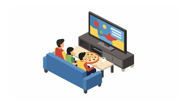 Family Watching Television and Playing Video Games in Living Room