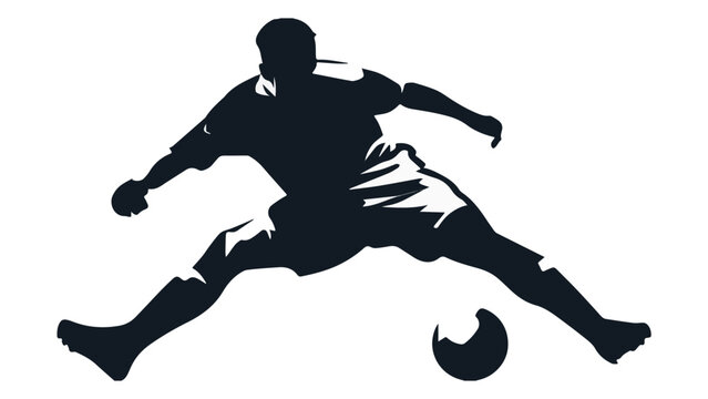 Silhouette of a Male Soccer Player Kicking Ball in Action