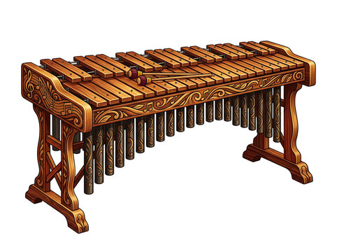 Ornate Wooden Marimba Percussion Musical Instrument with Two Mallets