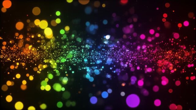 Colorful abstract particles animation in dark space