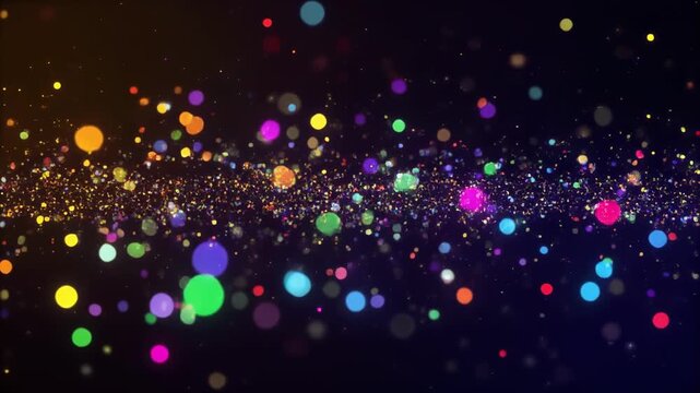 colorful particles floating in dark space animation