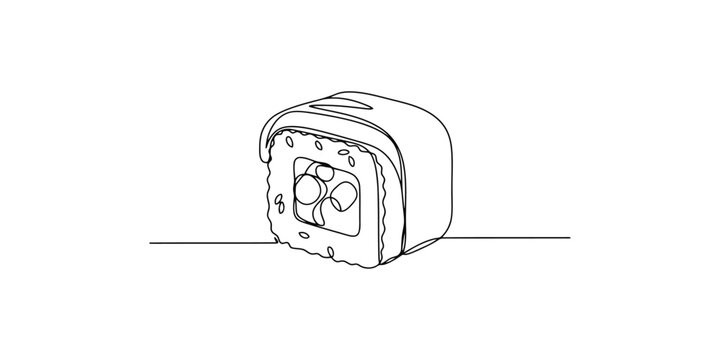 Single continuous line drawing of a piece of sushi roll