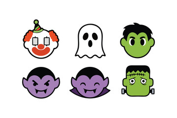 Fototapeta premium Cute Halloween Monster and Creature Face Icon Set