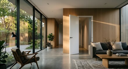 Fototapeta premium Modern Interior Design with Natural Light and Wood Accents