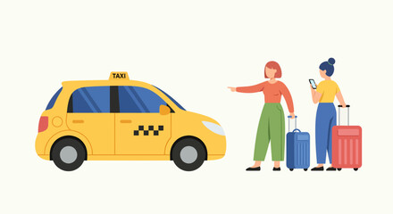 Cartoon taxi vector illustration set of yellow transport vehicles isolated on white background for road traffic travel concept © Isha