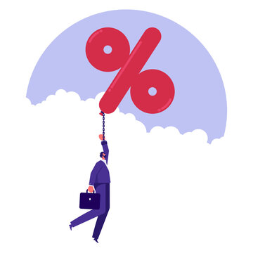Rising interest rates stock concept, inflation increases the price of consumer goods. consumer or company struggles with inflated interest rate balloon, interest rate, tax or VAT increase