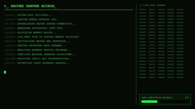 Secure Server Access Live Data Stream Neural Network Dashboard Animation Green Hacker Loop.