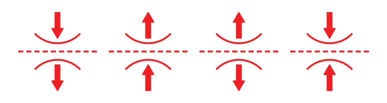 Red compression and expansion force line icon set with arrows vector