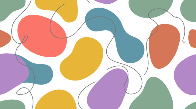 Vibrant abstract shapes pattern with colorful blobs and swirling lines