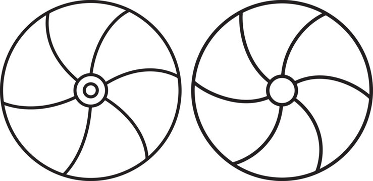 Two abstract round objects with swirl design.